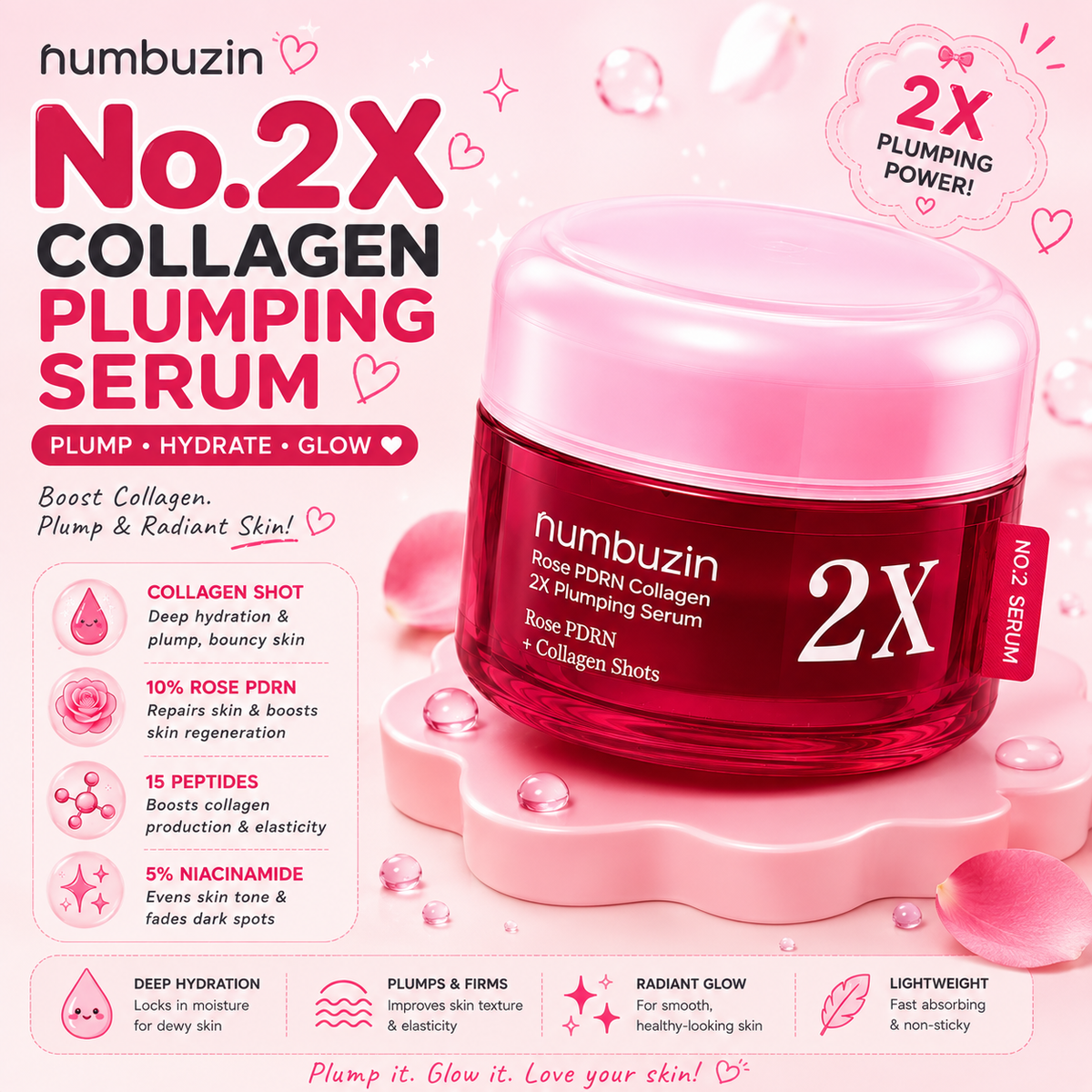 Numbuzin Rose PDRN Collagen 2x Plumping Serum
