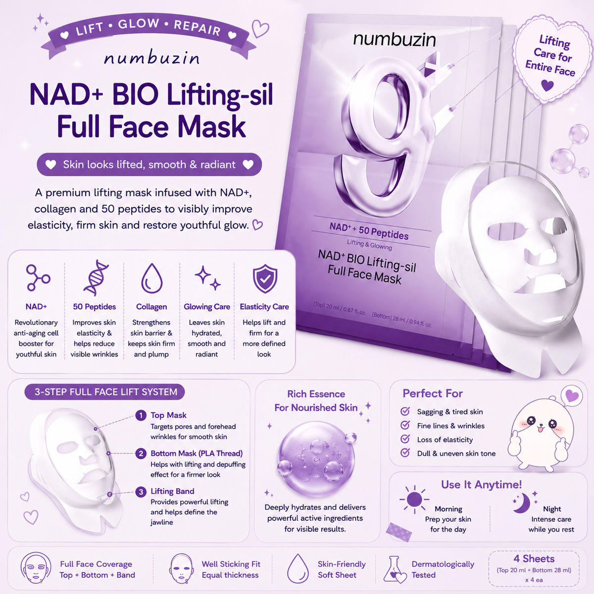 Numbuzin No. 9+ NAD+ Bio Lifting-sil Full Face Mask
