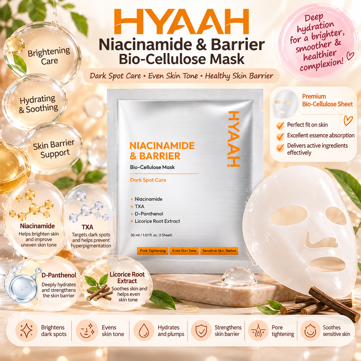 Hyaah Niacinamide & Barrier Biocellulose Mask