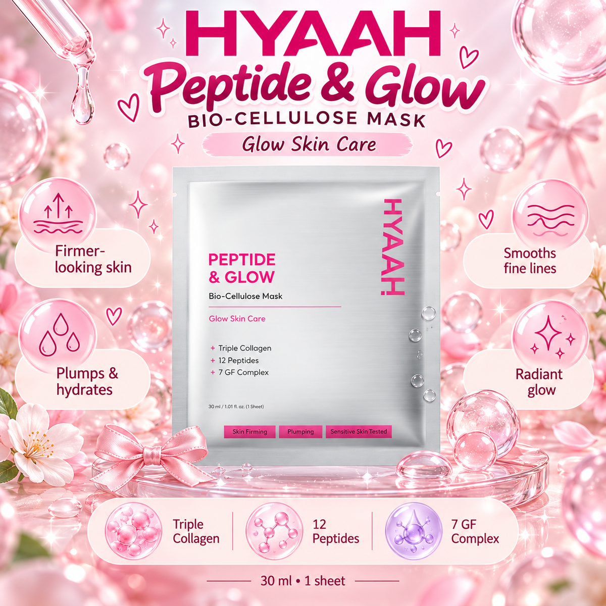 Hyaah Peptide & Glow Biocellulose Mask