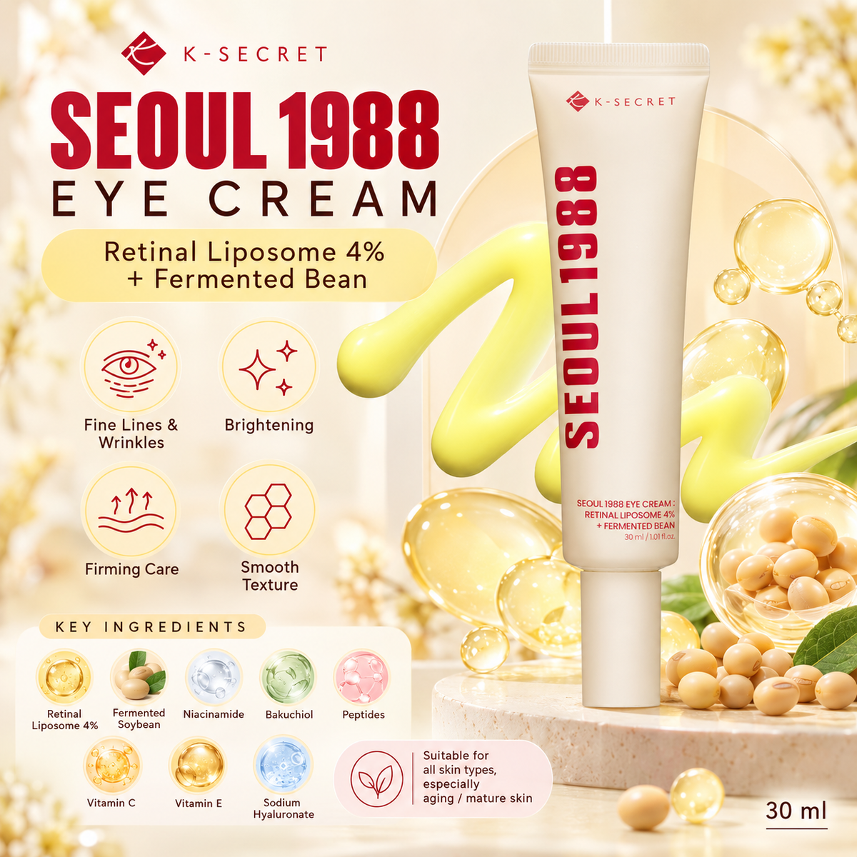 K-Secret Seoul 1988 Eye Cream : Retinal Liposome 4% + Fermented Bean
