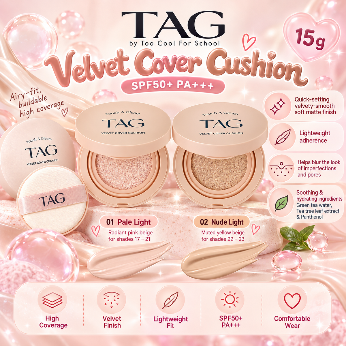 Too Cool For School TAG Velvet Cover Cushion SPF50+ PA++++